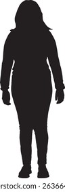 vector; silhouette; front view of standing woman 