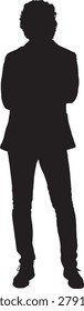 vector,  silhouette of front view of standing man dressed in jacket,arms crossed