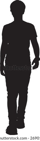 vector, silhouette of a front view of teen walking and looking at camera