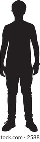 vector; silhouette;  front view of a teenager standing 