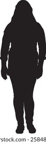 vector; silhouette; front view of a woman standing and looking at camera