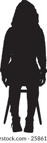 vector; silhouette of a front view of a woman sitting on chair,