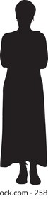 vector; silhouette; front view of a woman standing dressed long dress