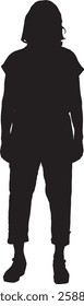 vector; silhouette; front view of a woman dressed jumpsuit