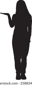 vector; silhouette; front view woman showing an imaginary object in her hand