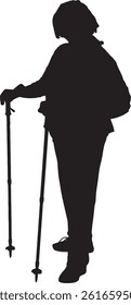 vector; silhouette front view woman hiker