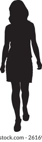 vector; silhouette of a front view of a woman walking