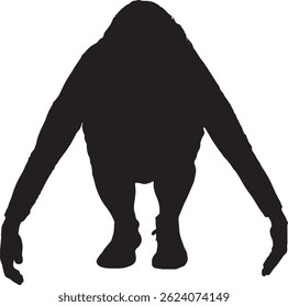 vector; silhouette front view of a woman lifting something heavy from the ground