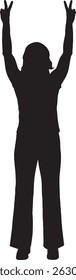vector silhouette front view woman raising his arms making the victory sign