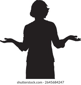 Vetor; silhueta vista frontal de uma mulher com uma expressão duvidosa

