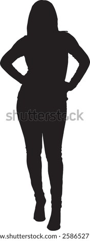 vector; silhouette; front view of a woman standing