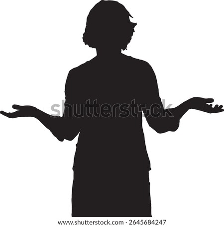 Vector; silhouette front view of a woman with a doubtful expression

