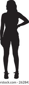 vector silhouette front view young girl standing summer clothes looking away and arm akimbo