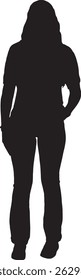 vector silhouette front view of young girl standing hand on pocket
