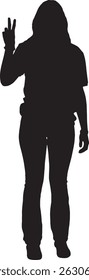 Vector silueta vista frontal mujer joven haciendo el signo de dos dedos