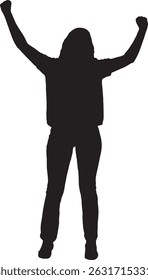 vector; silhouette of a front view of young woman standing and arms raised