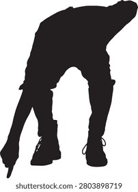 vector, silhouette of front view of young man squatting, pointing downwards
