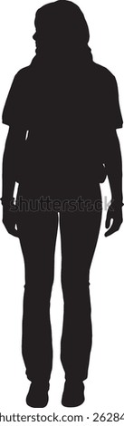 vector silhouette front view young girl standing looking away