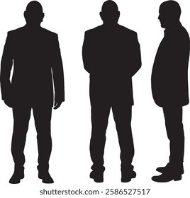 vector; silhouette; front,back and back view of same man standing