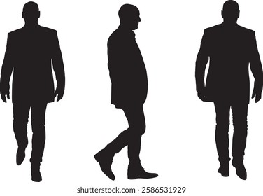 vector; silhouette; front,back and back view of same man walking