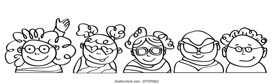 Vector silhouette fun kids in glasses.