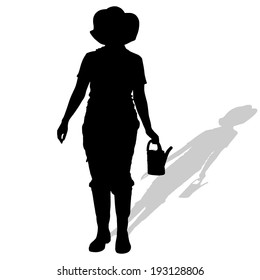 Vector silhouette of a gardener on white background. 