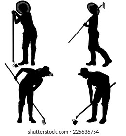 Vector silhouette of a gardener on a white background.
