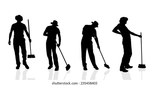 Vector silhouette of a gardener on a white background.