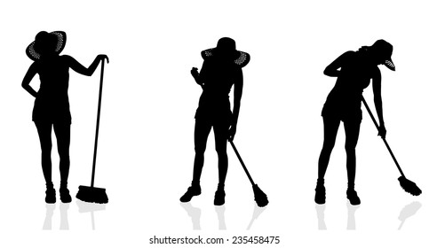 Vector silhouette of a gardener on a white background.