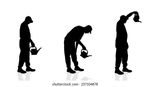Vector silhouette of a gardener on a white background.