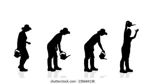 Vector silhouette of a gardener on a white background.