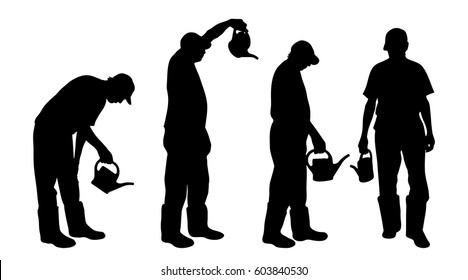 Vector silhouette of gardener on white background.
