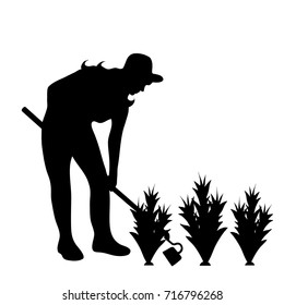 Vector silhouette of gardener on white background.