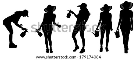 Vector silhouette of a gardener on white background. 