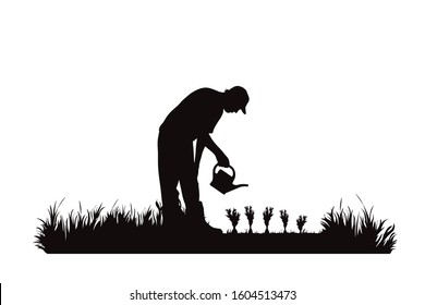 Vector Silhouette Gardener Works On Garden Stock Vector (Royalty Free ...