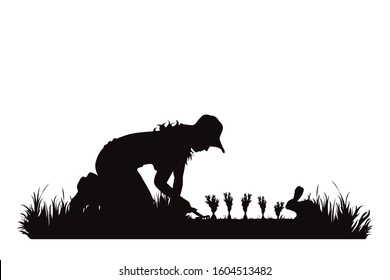 Vector Silhouette Gardener Works On Garden Stock Vector (Royalty Free ...