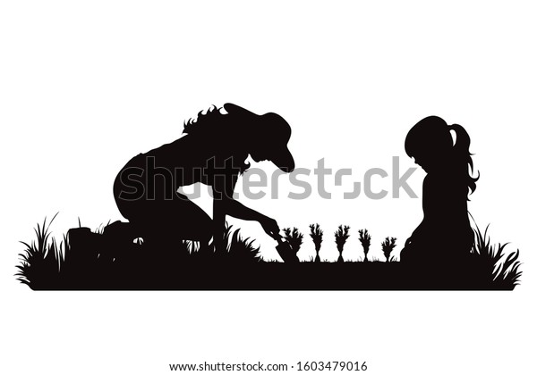 Vector Silhouette Gardener Works On Garden Stock Vector (Royalty Free ...