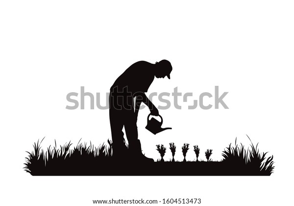 Vector Silhouette Gardener Works On Garden Stock Vector (Royalty Free ...