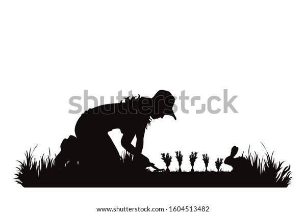 Vector Silhouette Gardener Works On Garden Stock Vector (Royalty Free ...