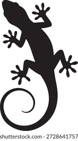 Silhueta vetorial de uma lagartixa em preto. Pequeno lagarto isolado em fundo branco. Perfeito para projetos de vida selvagem, répteis, natureza, tropical e design.