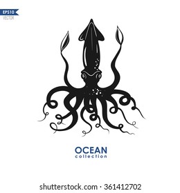 vector silhouette of a giant calamari