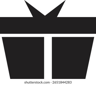 "Vektorsilhouette einer Geschenkbox mit Band und Schleife. Einfaches Schwarz-Weiß-Design, perfekt für Feiertage-, Geburtstags- oder Feiertagsprojekte."