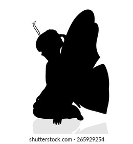 Vector silhouette of a girl with a butterfly.