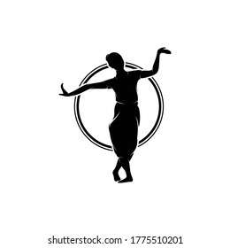 Vector silhouette of girl dancing on the moon logo design