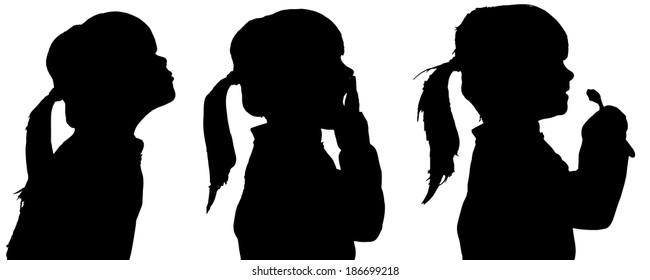 Vector silhouette of girl in different situations.