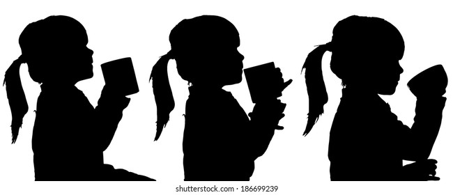 Vector silhouette of girl in different situations.