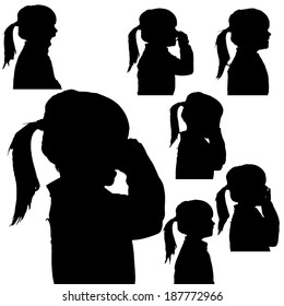 Vector silhouette of girl in different situations.