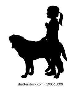 Vector silhouette of girl with dog on a white background. 