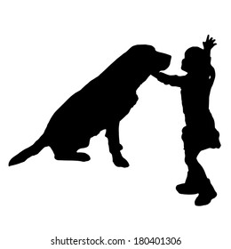 Vector silhouette of a girl with a dog for a walk.