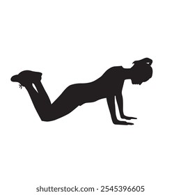 Vector silhouette of a girl doing push ups with her back legs raised isolated on white